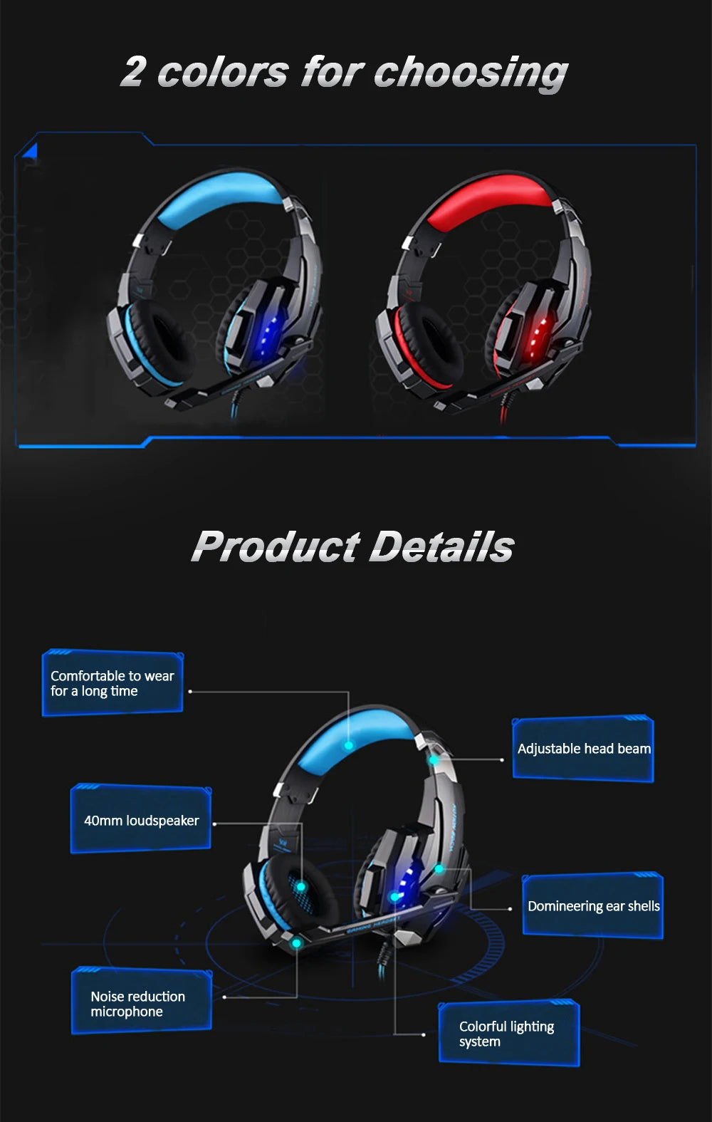 Casque de jeu G2000 Basse profonde Casque stéréo Casque filaire Écouteur lumineux avec microphone pour PS5 PS4 XBOX PC Ordinateur portable