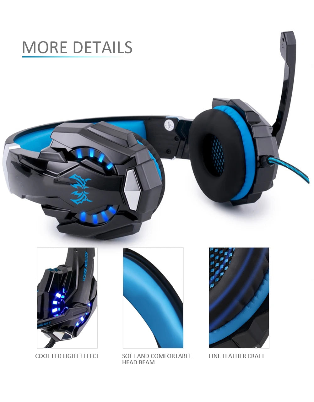 Casque de jeu G2000 Basse profonde Casque stéréo Casque filaire Écouteur lumineux avec microphone pour PS5 PS4 XBOX PC Ordinateur portable