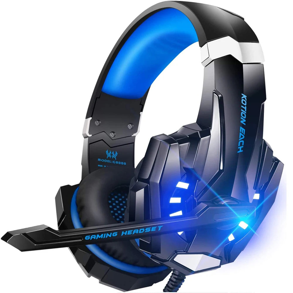 KOTION EACH Casque de jeu Casque Deep Bass stéréo Casque de jeu avec microphone Lumière LED pour PS4 Phone Laptop PC Gamer