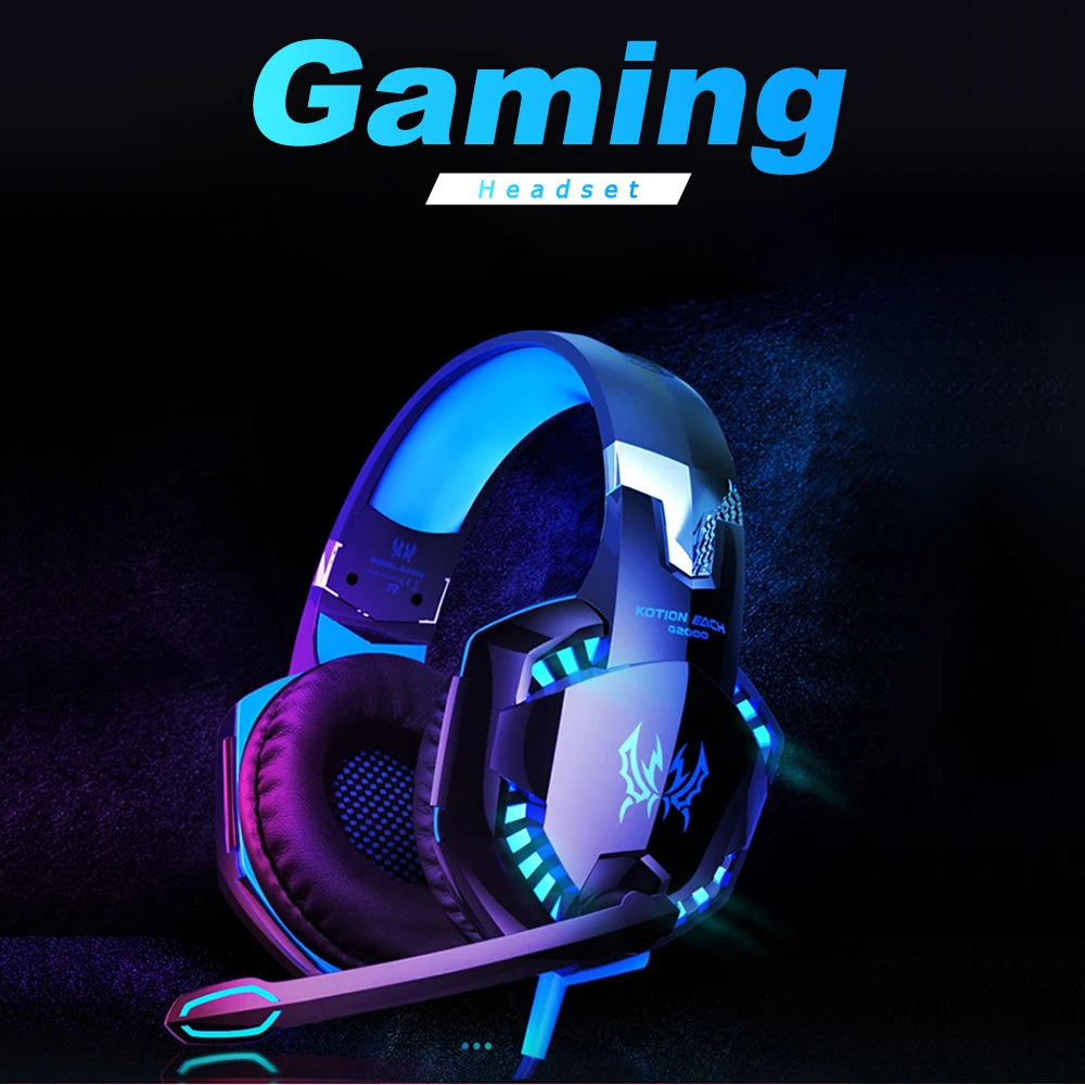 Casque de jeu G2000 Basse profonde Casque stéréo Casque filaire Écouteur lumineux avec microphone pour PS5 PS4 XBOX PC Ordinateur portable