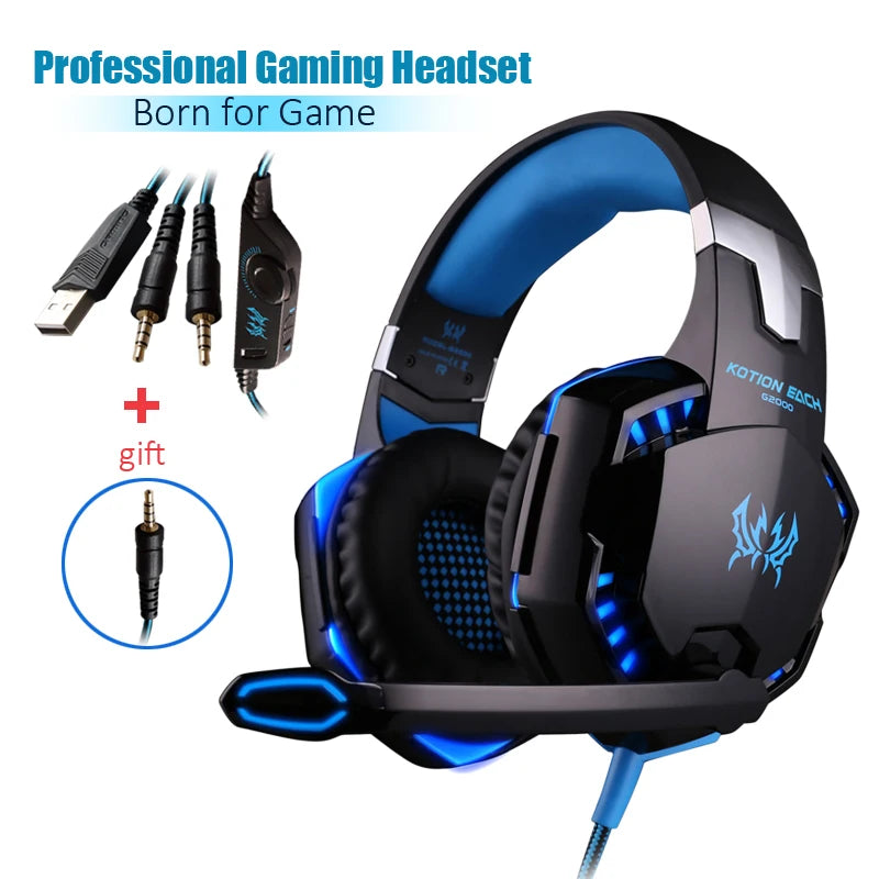Casque de jeu G2000 Basse profonde Casque stéréo Casque filaire Écouteur lumineux avec microphone pour PS5 PS4 XBOX PC Ordinateur portable