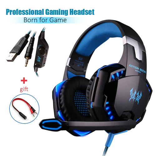 Casque de jeu G2000 Basse profonde Casque stéréo Casque filaire Écouteur lumineux avec microphone pour PS5 PS4 XBOX PC Ordinateur portable