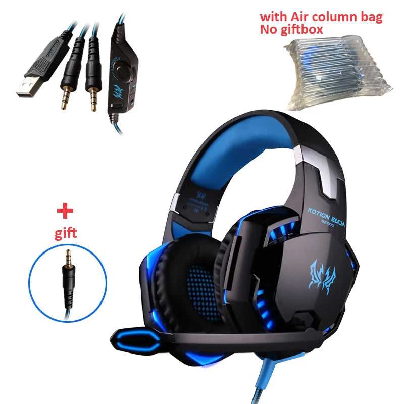 Casque de jeu G2000 Basse profonde Casque stéréo Casque filaire Écouteur lumineux avec microphone pour PS5 PS4 XBOX PC Ordinateur portable