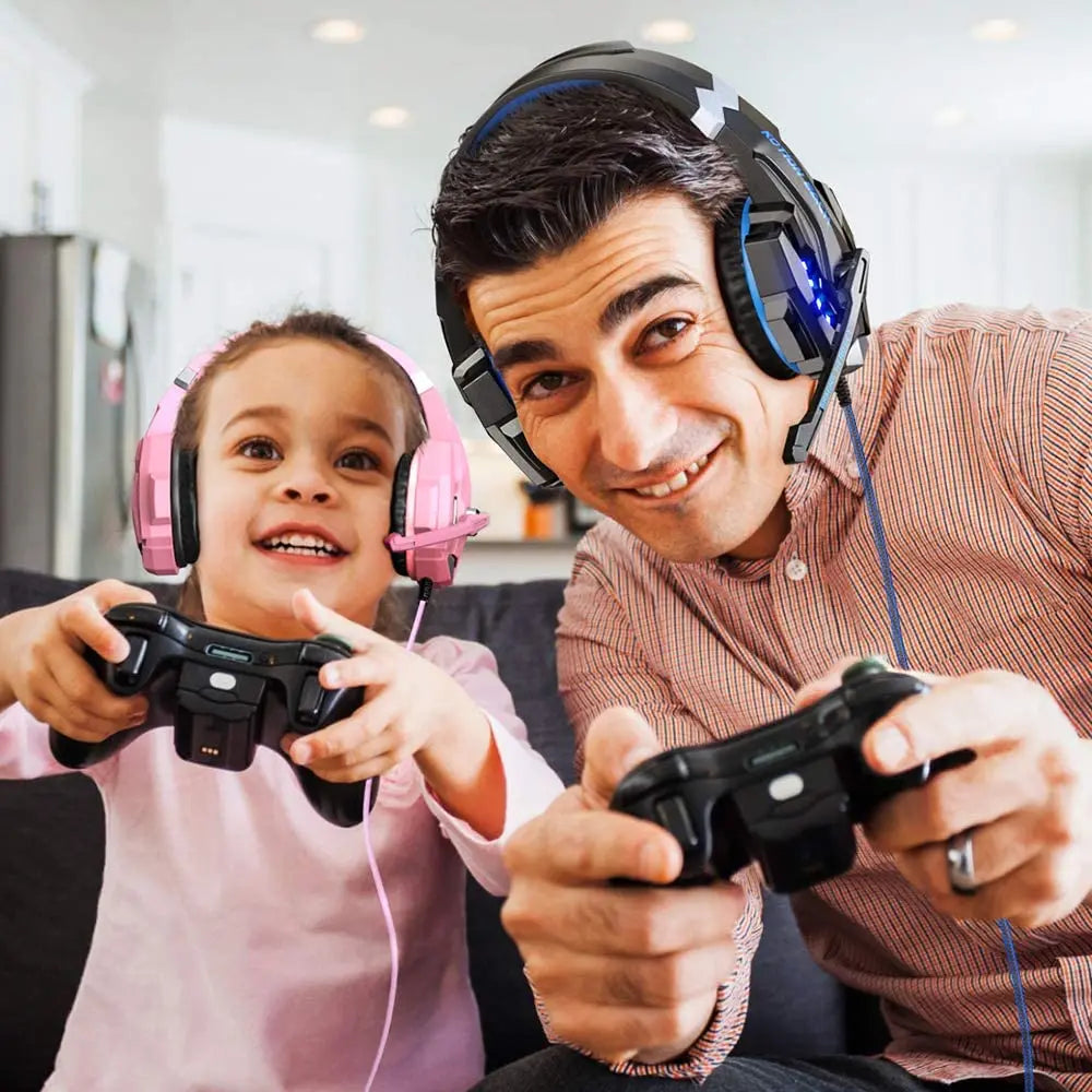 KOTION EACH Casque de jeu Casque Deep Bass stéréo Casque de jeu avec microphone Lumière LED pour PS4 Phone Laptop PC Gamer