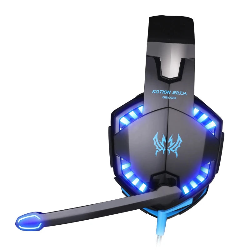 KOTION EACH Casque de jeu Casque Deep Bass stéréo Casque de jeu avec microphone Lumière LED pour PS4 Phone Laptop PC Gamer