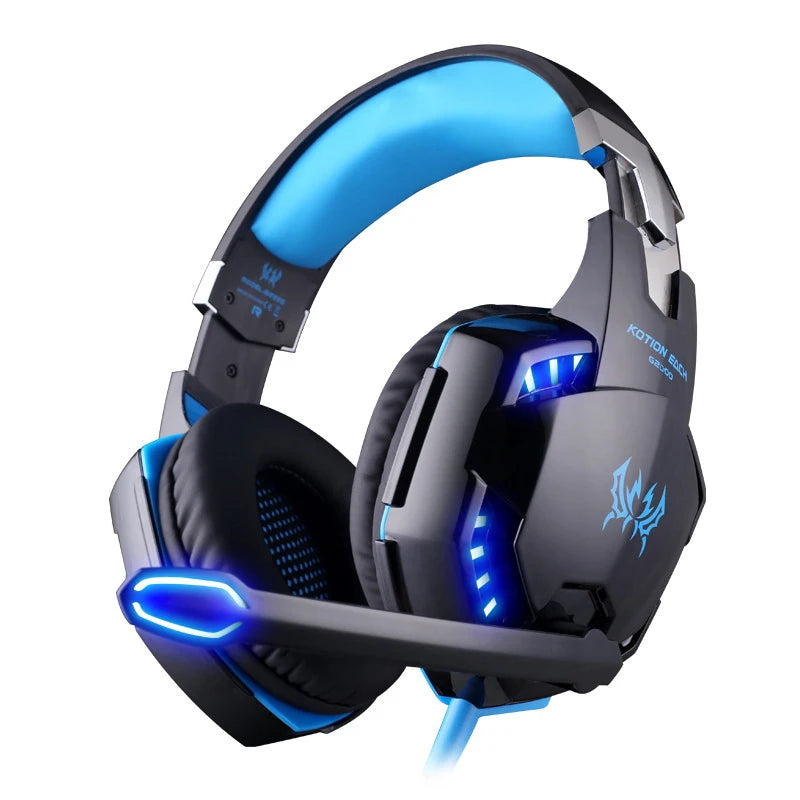 KOTION EACH Casque de jeu Casque Deep Bass stéréo Casque de jeu avec microphone Lumière LED pour PS4 Phone Laptop PC Gamer