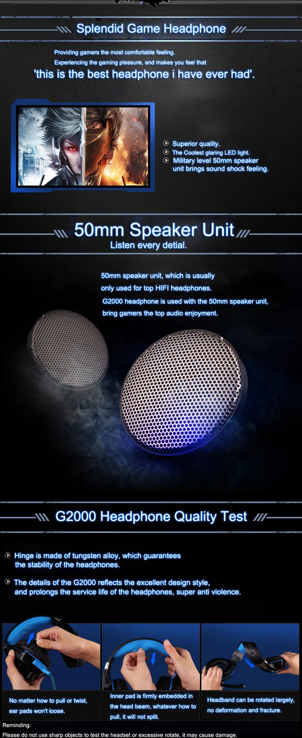KOTION EACH Casque de jeu Casque Deep Bass stéréo Casque de jeu avec microphone Lumière LED pour PS4 Phone Laptop PC Gamer