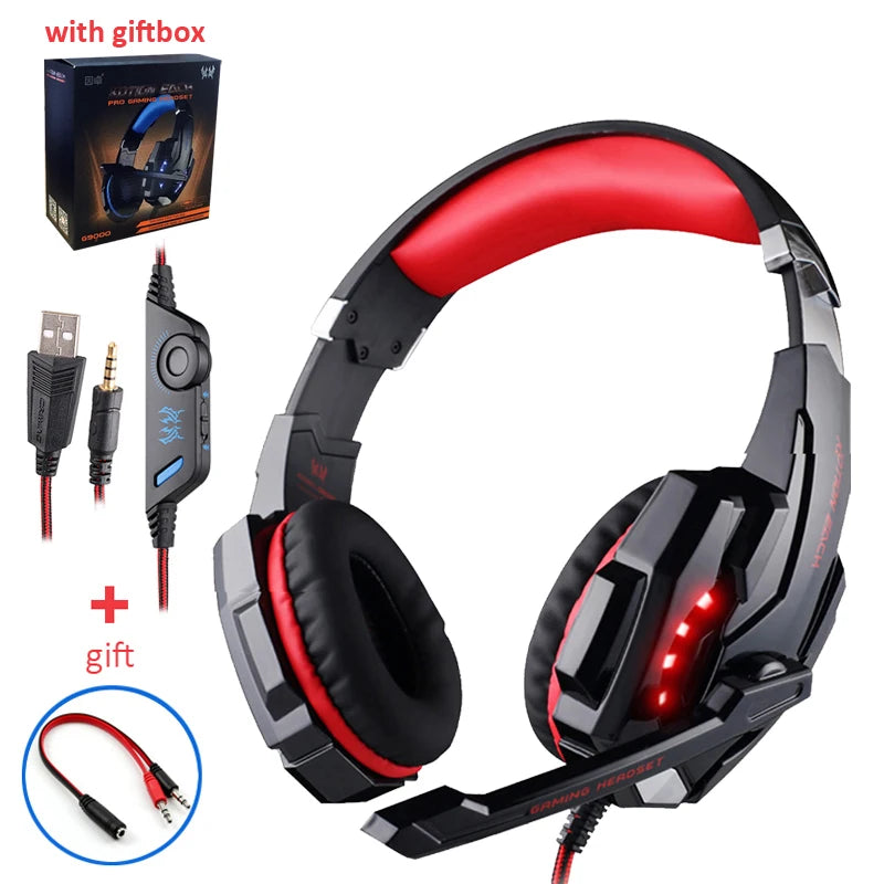 Casque de jeu G2000 Basse profonde Casque stéréo Casque filaire Écouteur lumineux avec microphone pour PS5 PS4 XBOX PC Ordinateur portable