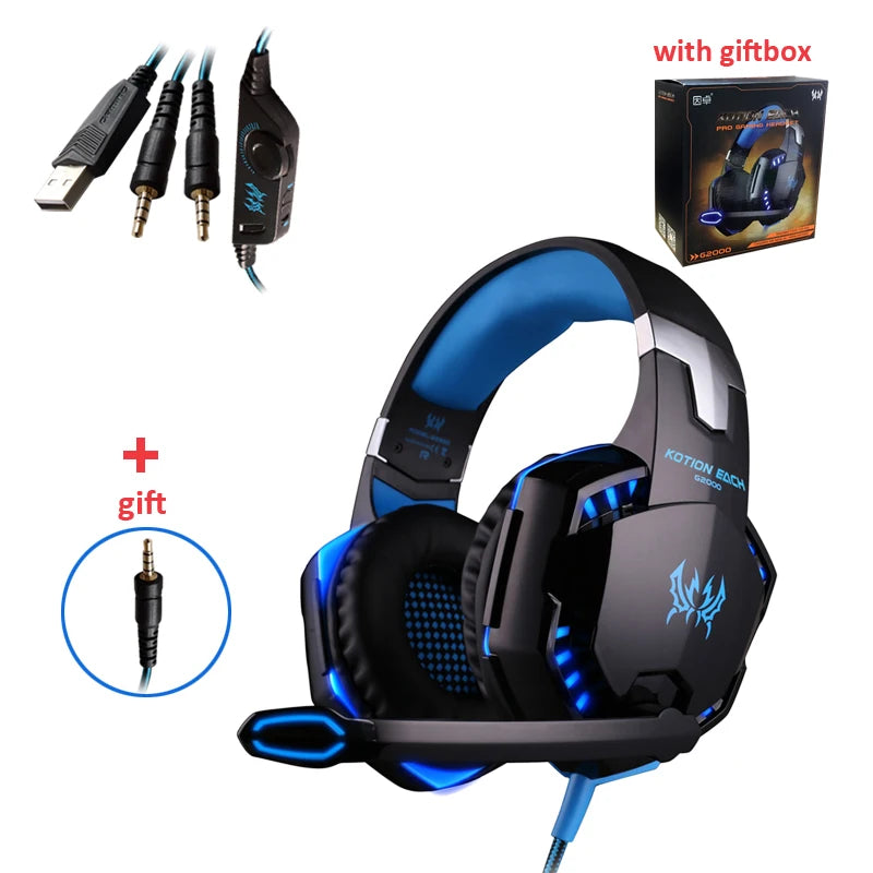 Casque de jeu G2000 Basse profonde Casque stéréo Casque filaire Écouteur lumineux avec microphone pour PS5 PS4 XBOX PC Ordinateur portable