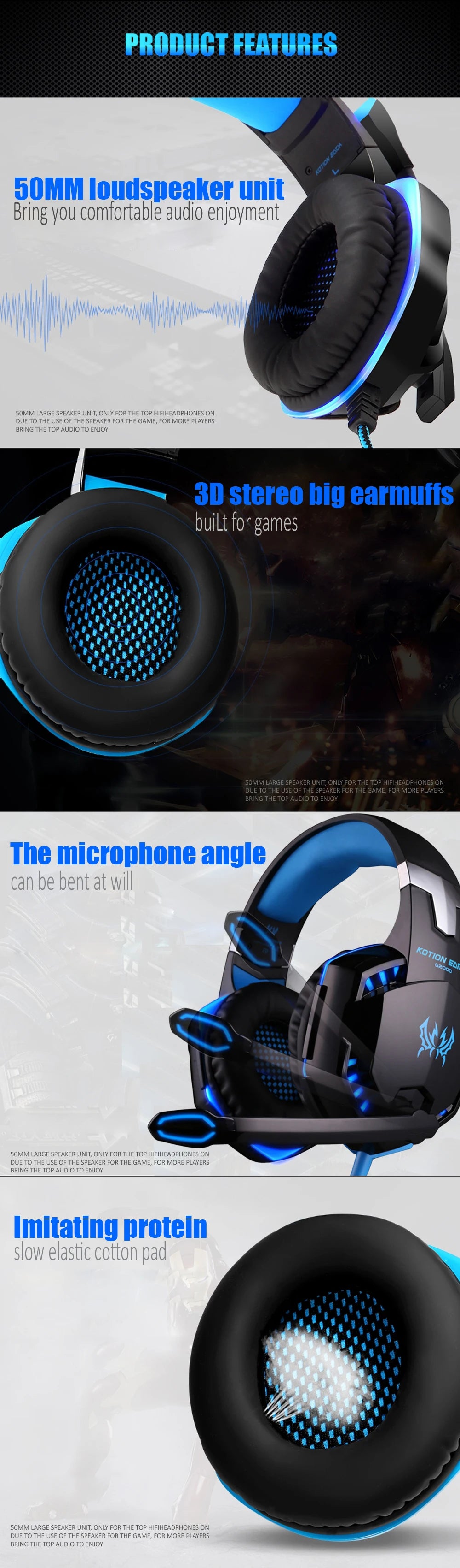 Casque de jeu G2000 Basse profonde Casque stéréo Casque filaire Écouteur lumineux avec microphone pour PS5 PS4 XBOX PC Ordinateur portable