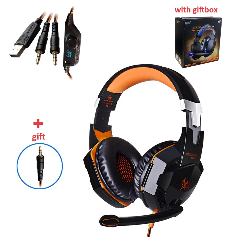 Casque de jeu G2000 Basse profonde Casque stéréo Casque filaire Écouteur lumineux avec microphone pour PS5 PS4 XBOX PC Ordinateur portable