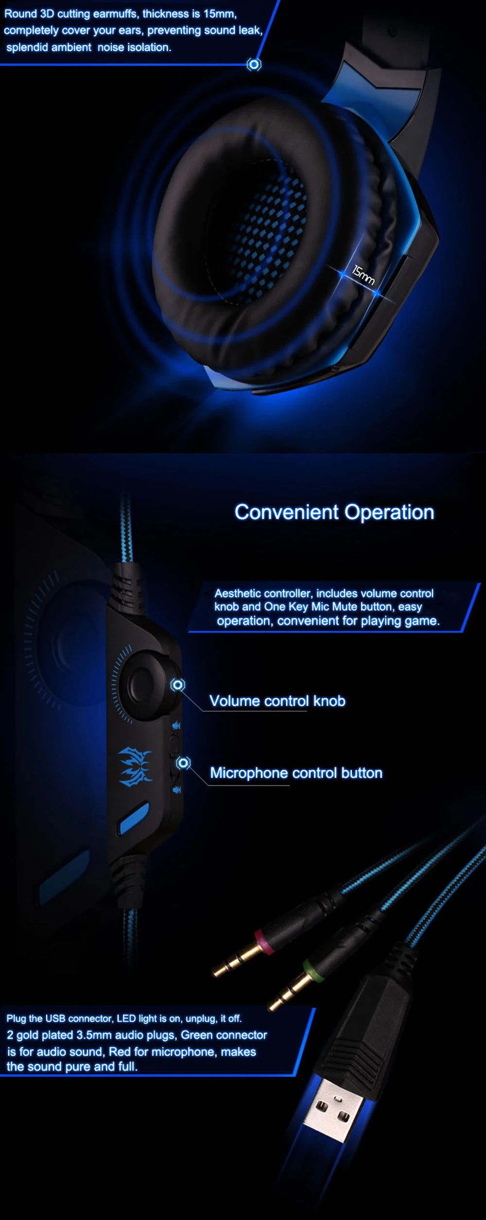 Casque de jeu G2000 Basse profonde Casque stéréo Casque filaire Écouteur lumineux avec microphone pour PS5 PS4 XBOX PC Ordinateur portable