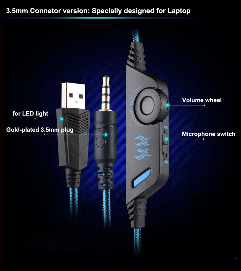 Casque de jeu G2000 Basse profonde Casque stéréo Casque filaire Écouteur lumineux avec microphone pour PS5 PS4 XBOX PC Ordinateur portable