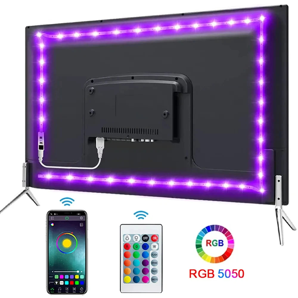 Bandes lumineuses LED Bluetooth Smart SMD 5050 APP Télécommande Ruban flexible Lampe à diode Ruban TV Rétroéclairage Salle de jeux Décoration de la maison