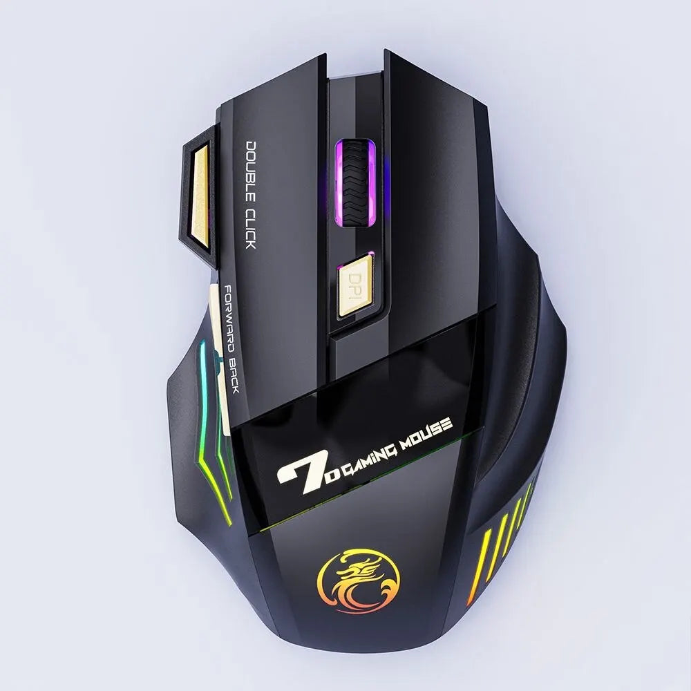 Souris de jeu sans fil USB IMICE GW-X7 3200DPI Double mode Rechargeable 7 touches 2.4Ghz Souris silencieuse Bluetooth LED de respiration 7 couleurs