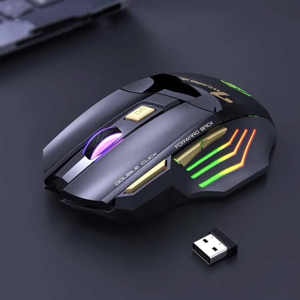 Souris de jeu sans fil USB IMICE GW-X7 3200DPI Double mode Rechargeable 7 touches 2.4Ghz Souris silencieuse Bluetooth LED de respiration 7 couleurs