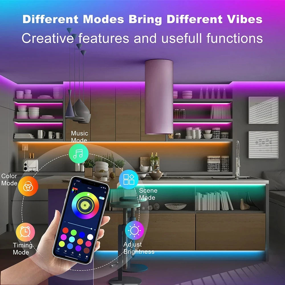 Bandes lumineuses LED Bluetooth Smart SMD 5050 APP Télécommande Ruban flexible Lampe à diode Ruban TV Rétroéclairage Salle de jeux Décoration de la maison