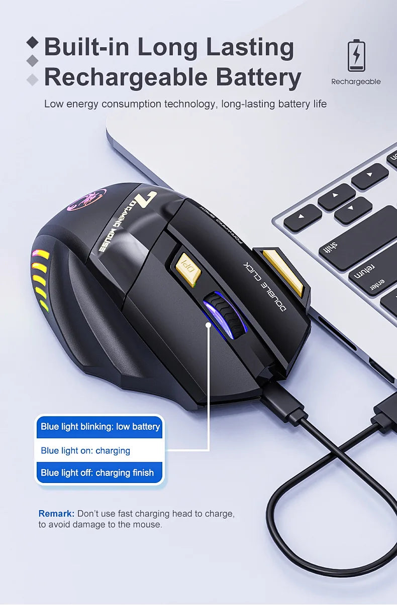 Souris de jeu sans fil USB IMICE GW-X7 3200DPI Double mode Rechargeable 7 touches 2.4Ghz Souris silencieuse Bluetooth LED de respiration 7 couleurs
