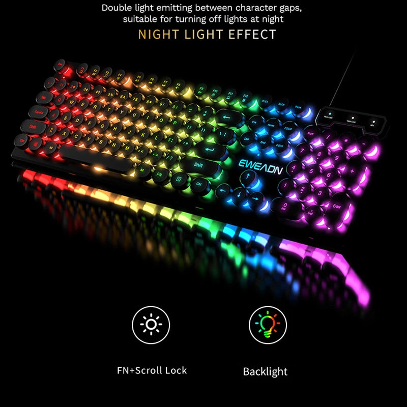 Clavier de joueur pour Dota LOL CS Esports Games Vintage Punk Style Gaming Teclados USB Wired RGB Light Multi Media Office Keyboard