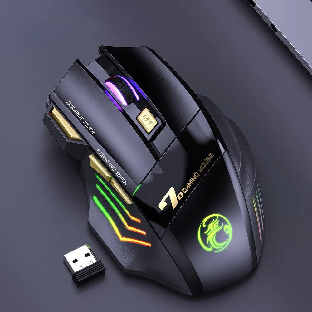 Souris de jeu sans fil USB IMICE GW-X7 3200DPI Double mode Rechargeable 7 touches 2.4Ghz Souris silencieuse Bluetooth LED de respiration 7 couleurs