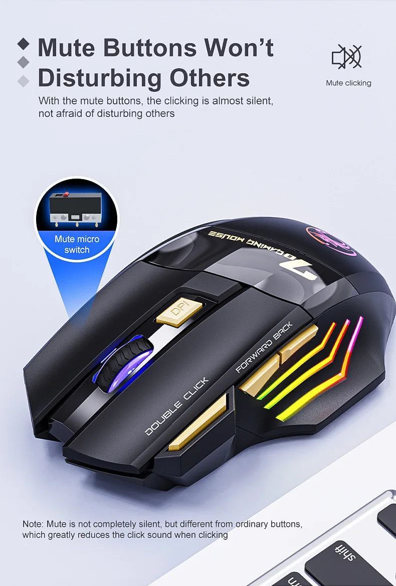 Souris de jeu sans fil USB IMICE GW-X7 3200DPI Double mode Rechargeable 7 touches 2.4Ghz Souris silencieuse Bluetooth LED de respiration 7 couleurs