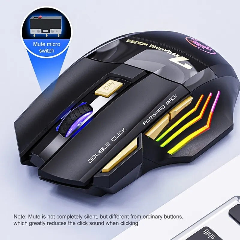 Souris de jeu sans fil USB IMICE GW-X7 3200DPI Double mode Rechargeable 7 touches 2.4Ghz Souris silencieuse Bluetooth LED de respiration 7 couleurs