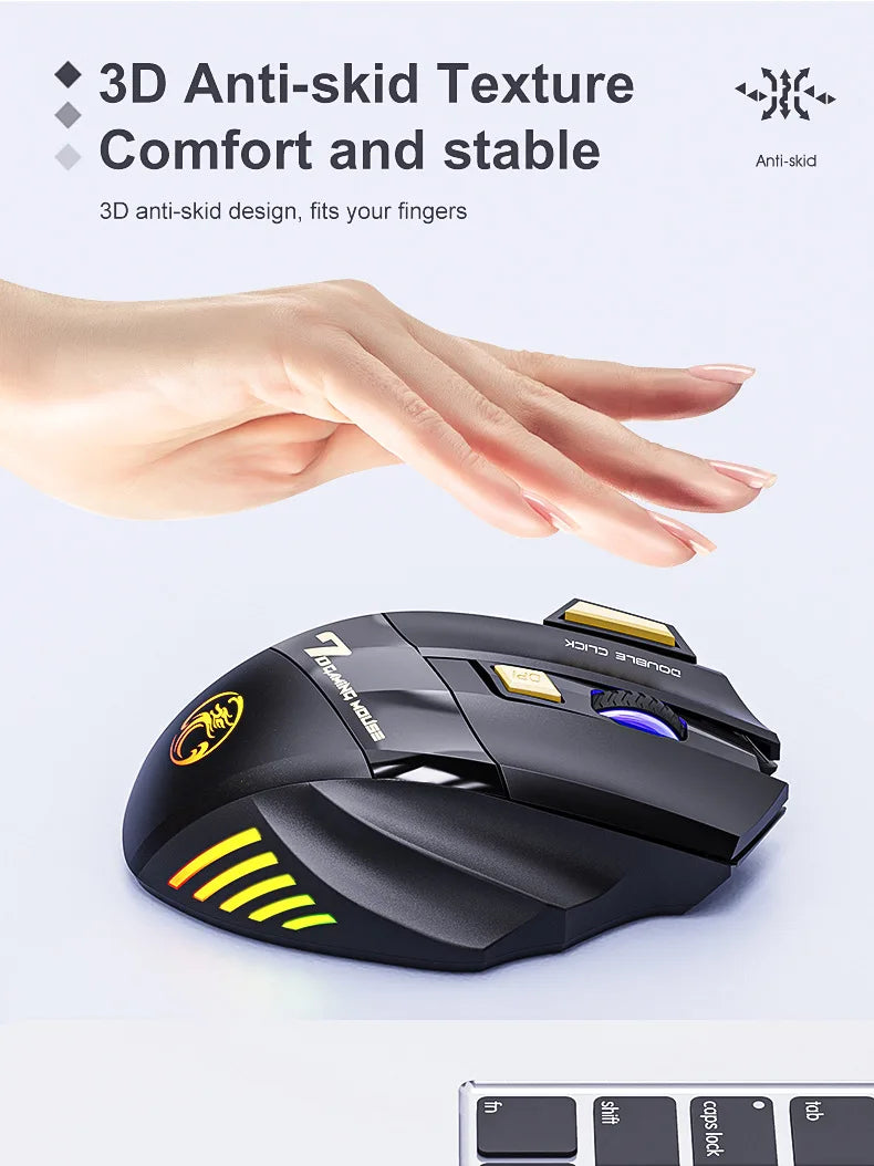 Souris de jeu sans fil USB IMICE GW-X7 3200DPI Double mode Rechargeable 7 touches 2.4Ghz Souris silencieuse Bluetooth LED de respiration 7 couleurs