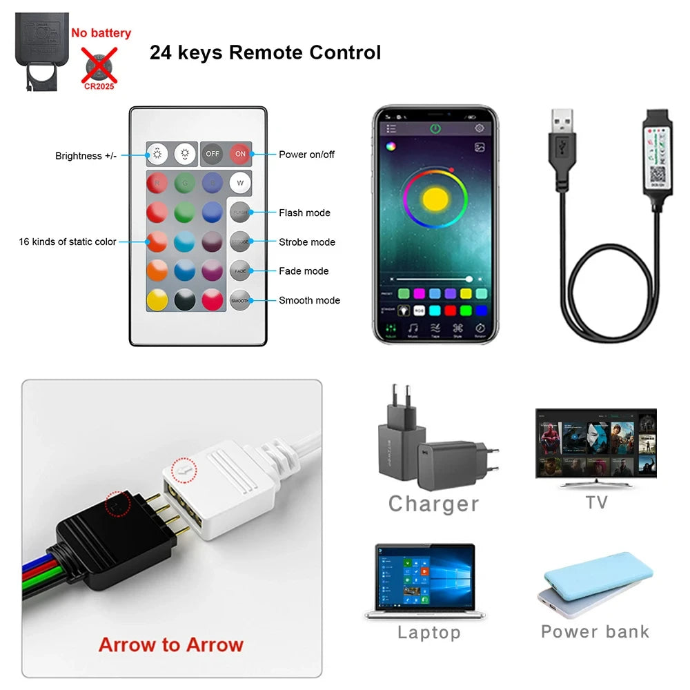 Bandes lumineuses LED Bluetooth Smart SMD 5050 APP Télécommande Ruban flexible Lampe à diode Ruban TV Rétroéclairage Salle de jeux Décoration de la maison