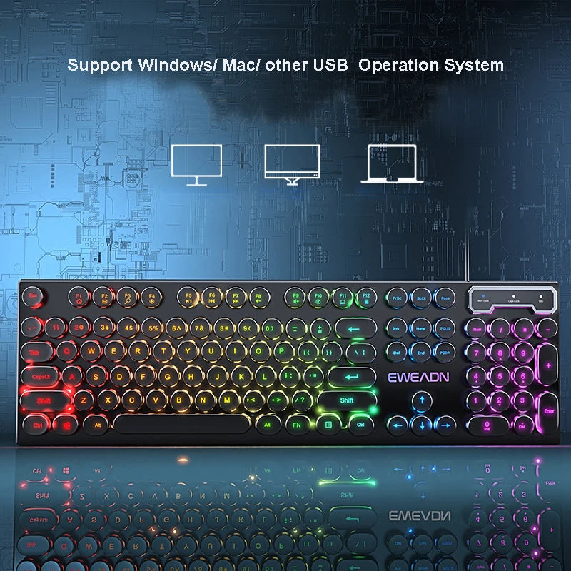Clavier de joueur pour Dota LOL CS Esports Games Vintage Punk Style Gaming Teclados USB Wired RGB Light Multi Media Office Keyboard